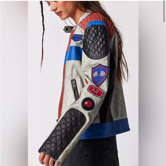 Muubaa Leather Racing Moto Jacket. Size 4 - Picture 3 of 12